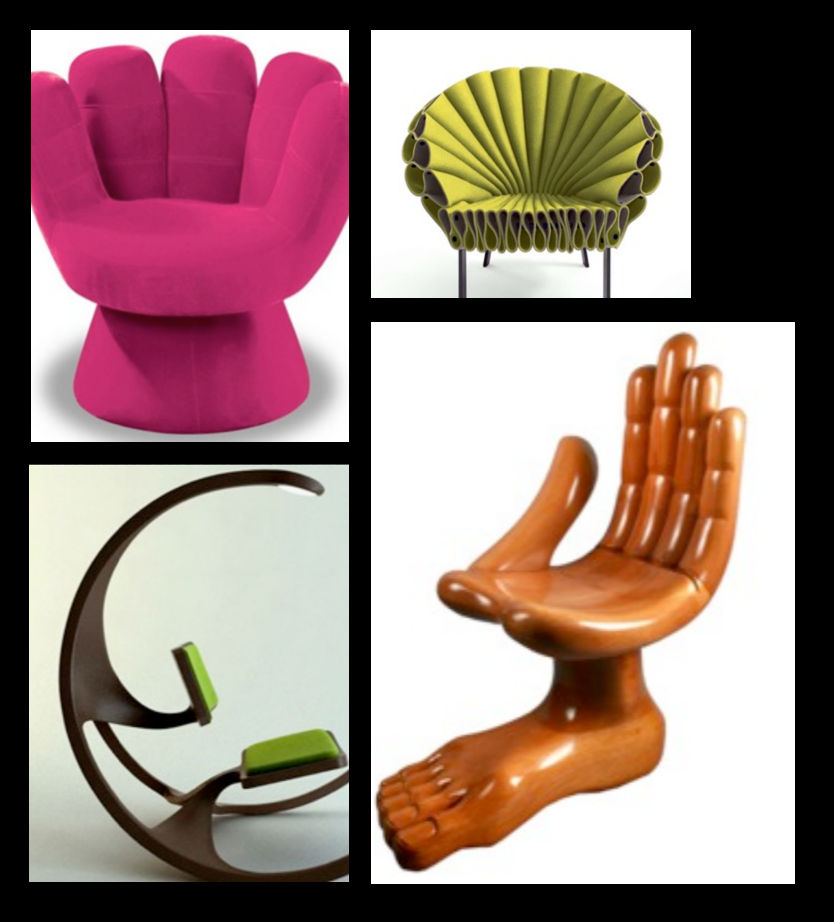 Various chairs, none with 4 legs